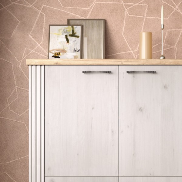 Dettaglio ambientato mobile alto in legno con 4 ante made in italy rovere meringa/rovere cadice modello Icaro Totò Piccinni