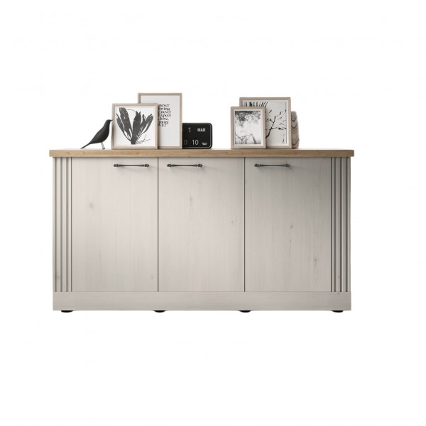 vista frontale madia in legno con 3 ante made in italy rovere meringa/rovere cadice modello Icaro Totò Piccinni