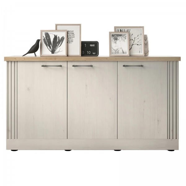 vista frontale madia in legno con 3 ante made in italy rovere meringa/rovere cadice modello Icaro Totò Piccinni