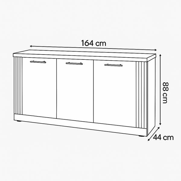 Specifica dimensioni madia in legno con 3 ante made in italy rovere meringa/rovere cadice modello Icaro Totò Piccinni