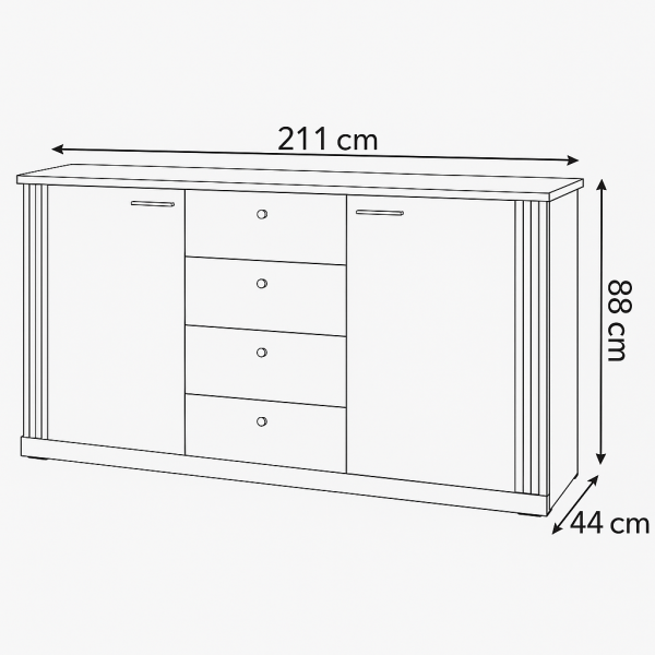 Specifica Dimensioni madia in legno 2 ante e 3 cassetti made in italy rovere meringa/rovere cadice modello Icaro Totò Piccinni