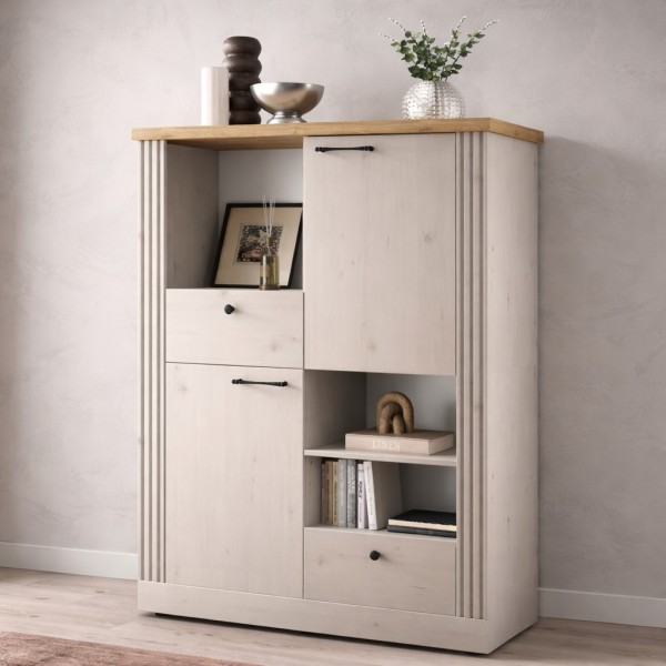 Vista ambientata Mobile Bar in Legno 4 Ante colore "rovere meringa/Rovere cadiz" modello Icaro Totò Piccinni