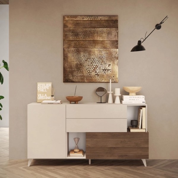 madia in legno 2 ante 2 cassetti e 2 vani made in italy cashmere/rovere mercure