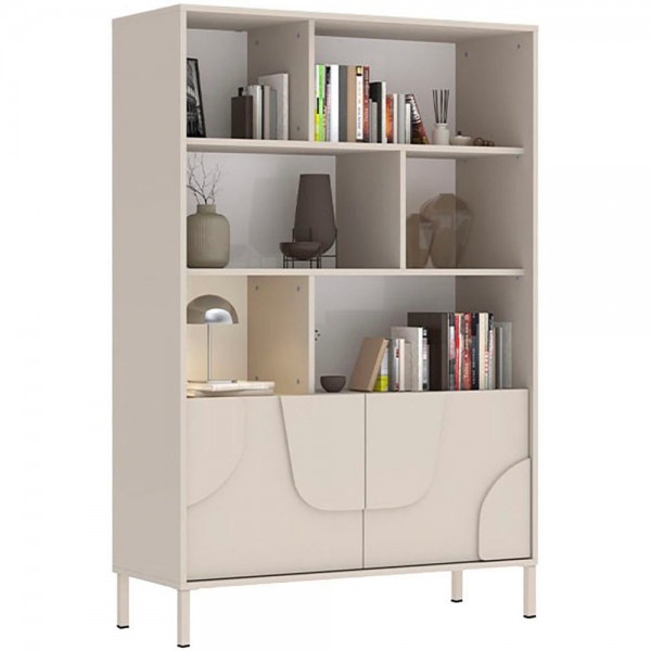 Libreria in legno 2 ante e 6 vani con base con o senza piedini colore "cashmere" modello Atlas Totò Piccinni