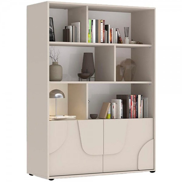 Libreria in legno 2 ante e 6 vani con base con o senza piedini colore "cashmere" modello Atlas Totò Piccinni
