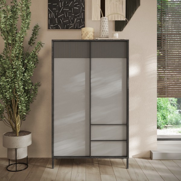 vista frontale madia credenza alta 2 ante e 2 cassetto made in italy piombo/gesso