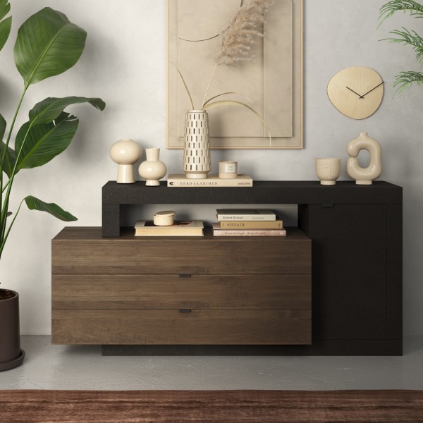 madia in legno 1 ante e 3 cassetti made in italy lava/rovere mercue