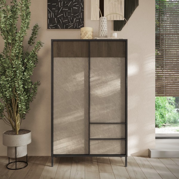 vista frontale madia credenza alta 2 ante e 2 cassetto made in italy lava/argilla