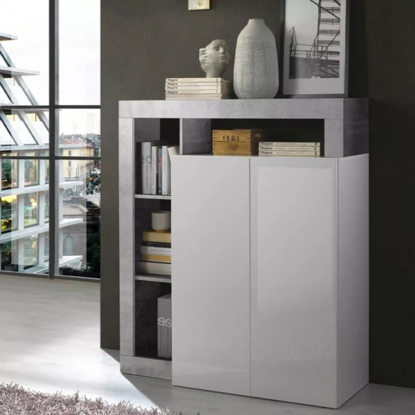 Vista ambientata diagonale Madia in legno 2 ante e 4 vani made in italy modello Gemma Totò Piccinni