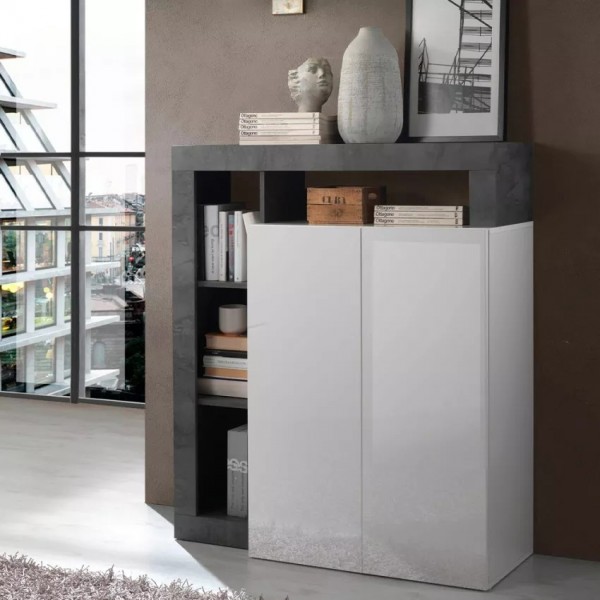Vista ambientata diagonale Madia in legno 2 ante e 4 vani made in italy modello Gemma Totò Piccinni