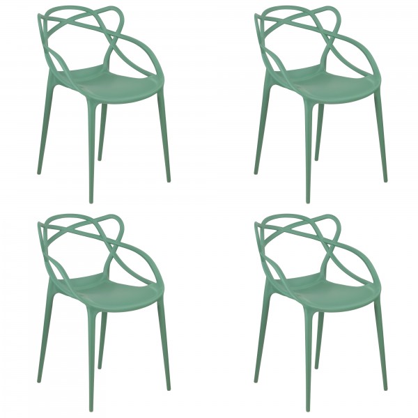 4 sedie poltroncina in polipropilene da esterno con braccioli colore verde salvia - Infinity Totò Piccinni