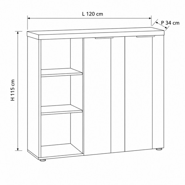 Specifica dimensioni mobile basso 2 ante e 3 vani colore "bianco lucido/rovere cadiz" modello Kreo, Totò Piccinni
