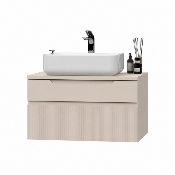 Mobile bagno sospeso da 80cm con 2 cassetti, lavabo da 50 cm e specchio rettangolare 80x50 colore cashmenre modello Nilo Totò Piccinni