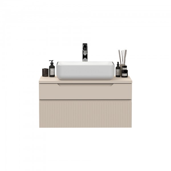 Mobile bagno sospeso da 80cm con 2 cassetti, lavabo da 50 cm e specchio rettangolare 80x50 colore cashmenre modello Nilo Totò Piccinni