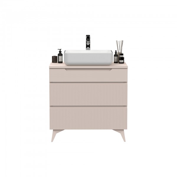 Mobile Bagno da terra 80cm con 3 cassetti e con specchio 80x50 cm colore cashmerne modello Nilo Totò Piccinni