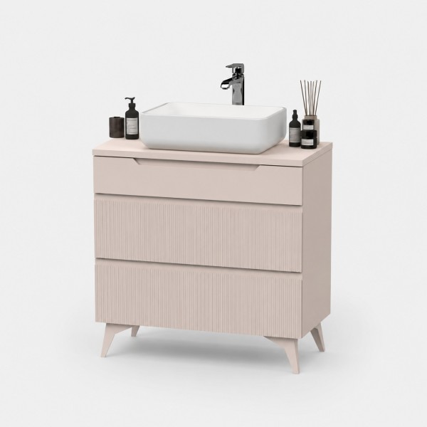 Mobile Bagno da terra 80cm con 3 cassetti e con specchio 80x50 cm colore cashmerne modello Nilo Totò Piccinni
