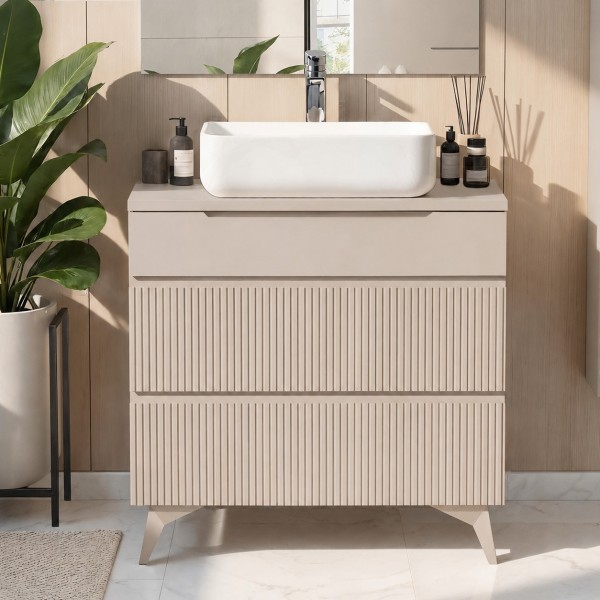 Mobile Bagno da terra 80cm con 3 cassetti e con specchio 80x50 cm colore cashmerne modello Nilo Totò Piccinni