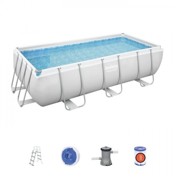 Piscina Fuori terra rettangolare, Power Steel colore Grigio Chiaro modello Bestway Totò Piccinni