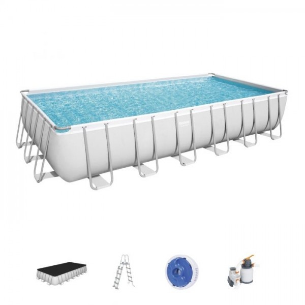 Piscina Fuori terra Rettangolare Power Steel colore Grigio Chiaro modello Bestway Totò Piccinni