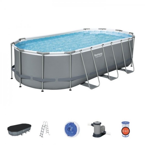 Piscina Fuori terra ovale, Power Steel colore Grigio Scuro modello Bestway Totò Piccinni