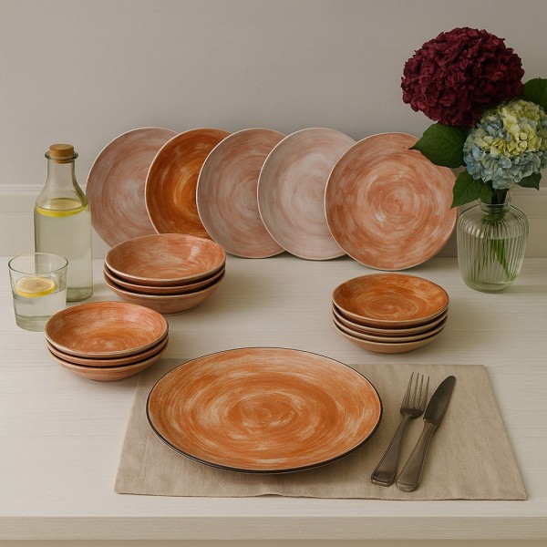 Vista ambientata set di piatti in porcellana 18 pezzi modello Fall City Villa D'Este