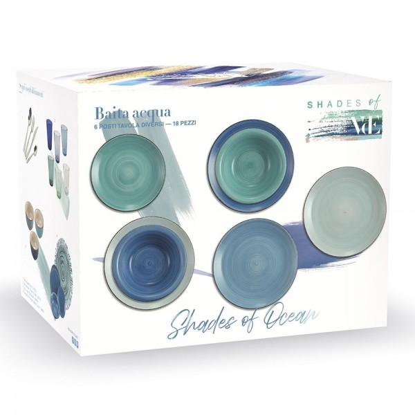 set piatti completi in gres 18 pezzi modello Baita Acqua Ocean Villa D'Este