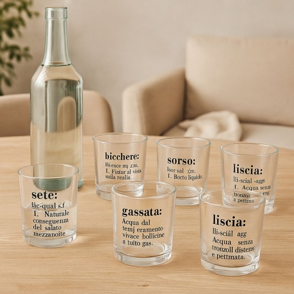 Vista ambientata set bicchieri in vetro 6 pezzi 360ml modello Vivtionaty Villa D'Este