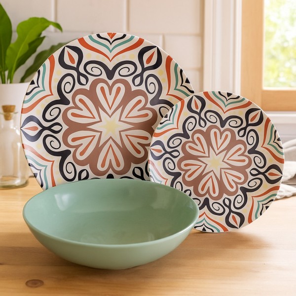 Vista ambientata Set Piatti 18 Pz da Tavola SHARM in Porcellana - Villa D'Este