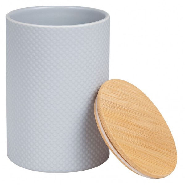 Vista con barattolo aperto barattolo spezie da cucina in gres grigio modello Circle Villa D'Este