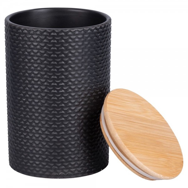 Vista con barattolo aperto barattoli con coperchio da cucina in gres nero aperto modello Circle Villa D'Este