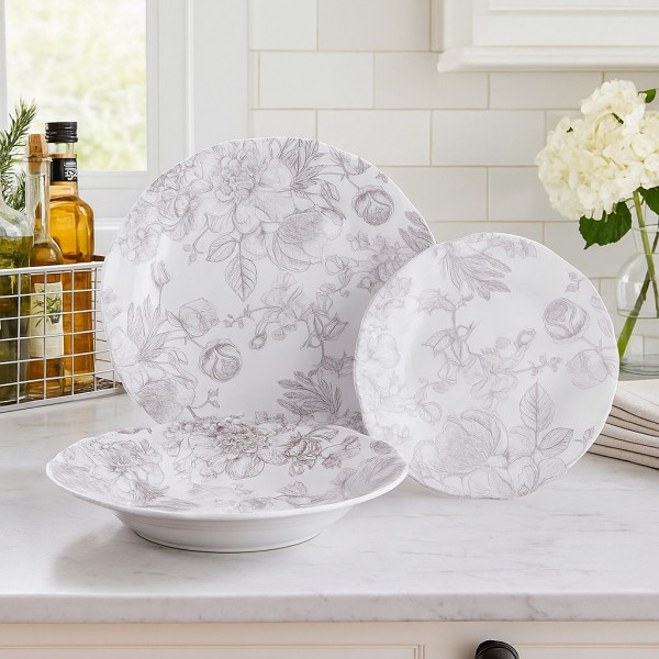 Vista ambientata Set Piatti 18 Pz da Tavola MADAME GREY in Porcellana - Villa D'Este 