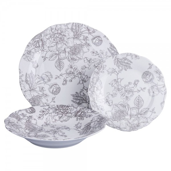 Set Piatti 18 Pz da Tavola MADAME GREY in Porcellana - Villa D'Este 