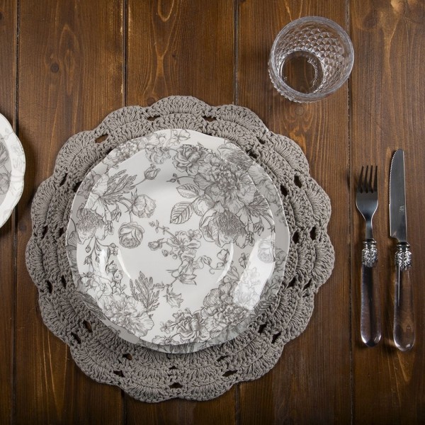 Ambientato Set Piatti 18 Pz da Tavola MADAME GREY in Porcellana - Villa D'Este 