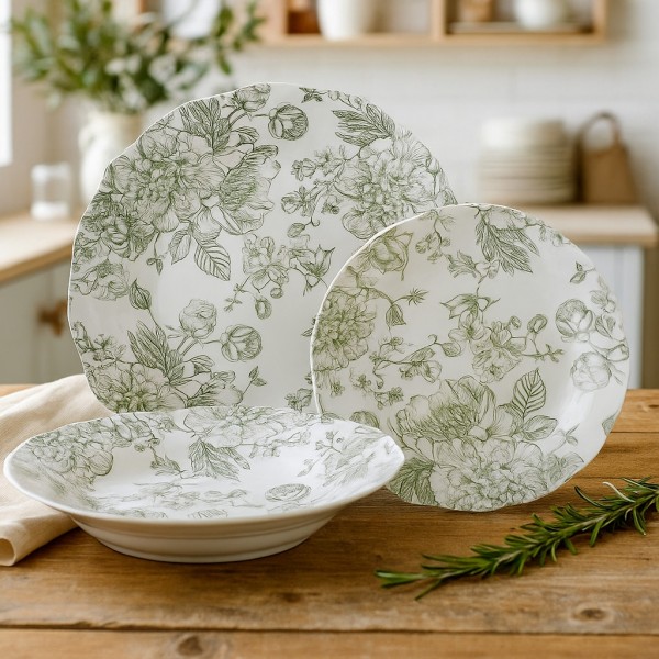Vista ambientata Set Piatti 18 Pz da Tavola MADAME GREEN in Porcellana