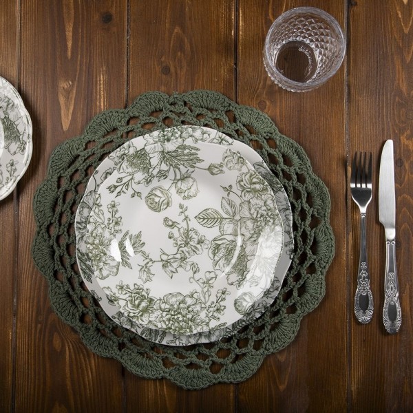 Ambientato Set Piatti 18 Pz da Tavola MADAME GREEN in Porcellana