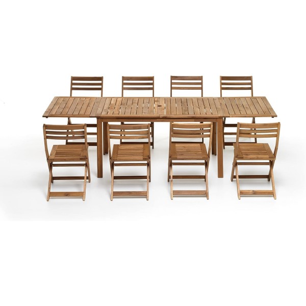 Set tavolo allungabile 140/197/254 con 8 sedie Pieghevoli in legno modello Arleston Totò Piccinni