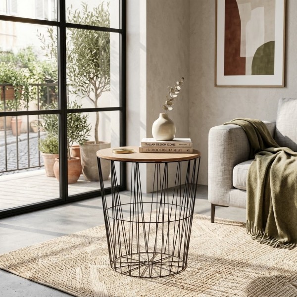 Tavolino da salotto contenitore rotondo in metallo e mdf Totò Piccinni