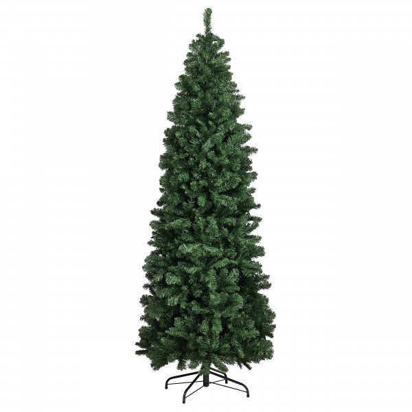 foto di Albero di Natale Artificiale Slim salvaspazio colore verde classico senza addobbi su sfondo bianco. Modello Montreux Totò Piccinni