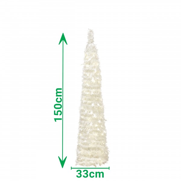 dimensioni Albero di Natale Pop Up 150 cm Bianco Luce Calda Totò Piccinni - albero di natale led con 90 luci natalizie 