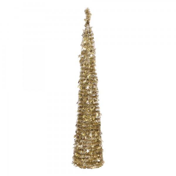 albero di natale oro slim illuminato con led, già decorato con stelle e festone boa natalizio - Pop up Totò Piccinni altezza 180 cm