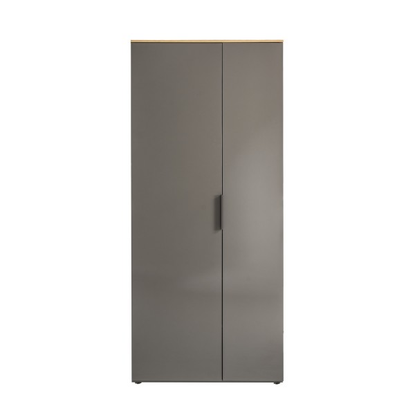Vista frontale Armadio da ufficio in legno colore "Grigio Laccato/Rovere Miele" 2 ante e 6 ripiani modello Zenit Totò Piccinni