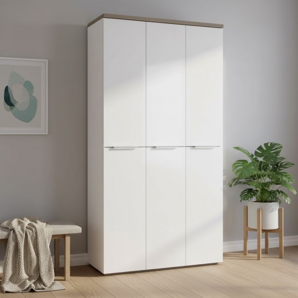 Vista ambientata Mobile armadio in legno colore Bianco laccato/Rovere riviera 6 ante modello Orbis Totò Piccinni