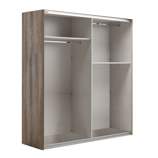Vista diagonale Armadio da ingresso in legno con struttura Noce Brera, 2 ante scorrevoli 1 Bianco Opaco e 1 Specchio modello Sliding Totò Piccinni