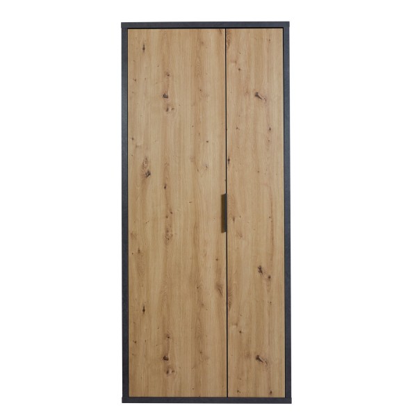 Vista frontale Armadio per camera in legno colore "Grigio Cemento/Rovere Miele" 6 ripiani modello Dubai Totò Piccinni
