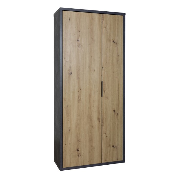 Vista diagonale Armadio guardaroba in legno colore "Grigio Cemento/Rovere Miele" 6 ripiani modello Dubai Totò Piccinni