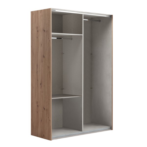 Vista diagonale senza ante Armadio da ingresso in legno struttura Rovere Artisan con 2 ante scorrevoli, 1 Rovere Artisan e 1 a specchio modello Sliding Totò Piccinni