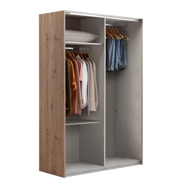 Vista diagonale senza ante Armadio in legno struttura Rovere Artisan con 2 ante scorrevoli a specchio modello Sliding Totò Piccinni