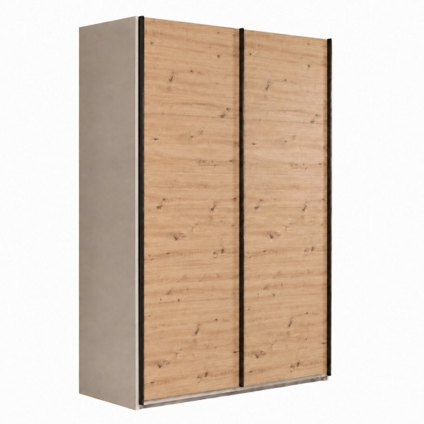 Vista diagonale con anta aperta Armadio in legno struttura Cashmere con 2 ante scorrevoli a rovere artisan modello Sliding Totò Piccinni