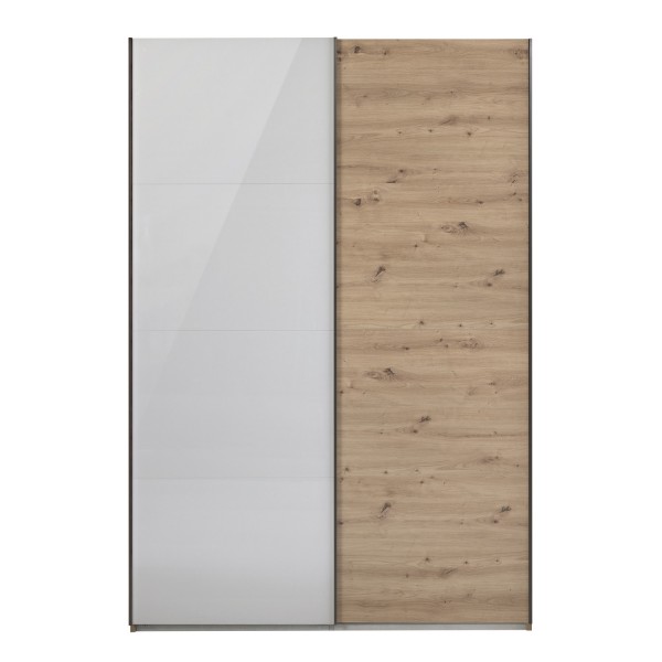 Vista frontale Armadio camera da letto in legno struttura Rovere Artisan con 2 ante scorrevoli, 1 Grigio Chiaro Lucido e 1 Rovere Artisan  modello Sliding Totò Piccinni