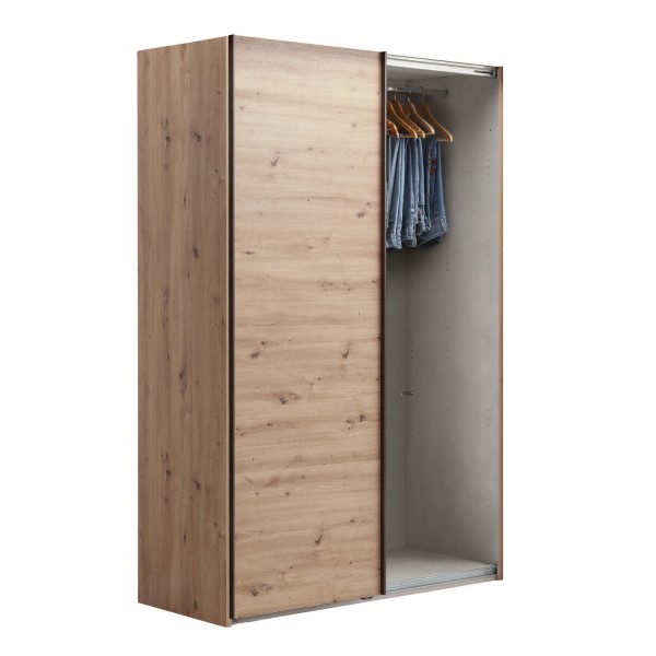 Vista diagonale con anta aperta Armadio ante scorrevoli in legno struttura Rovere Artisan con 2 ante scorrevoli Rovere Artisan modello Sliding Totò Piccinni